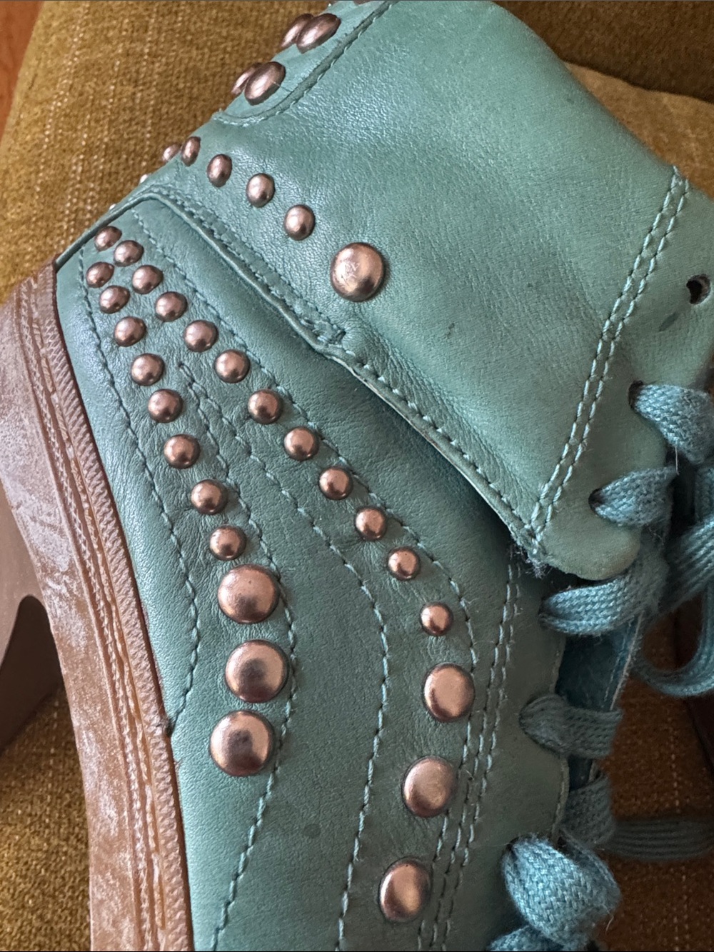 Ash Teal Lace-Up Studded High-Top Heels - Picture 4 of 11